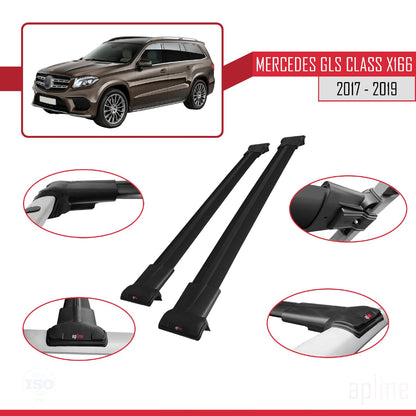 Compatible with Mercedes GLS Class X166 2017-2019 Fly Model Car Roof Rack Cross Bar Black Aluminium 2 Bars