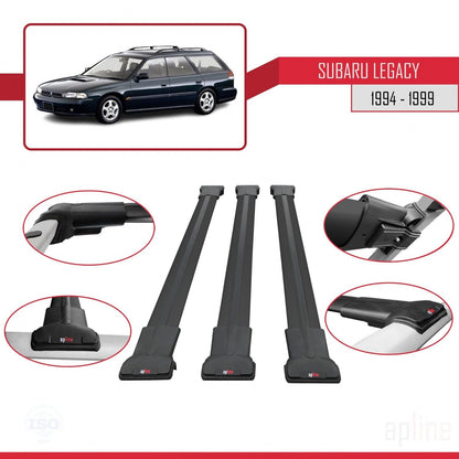 Compatible with Subaru Legacy 2 (BD) 1994-1999 Fly Model Car Roof Rack Cross Bar Black Aluminium 3 Bars