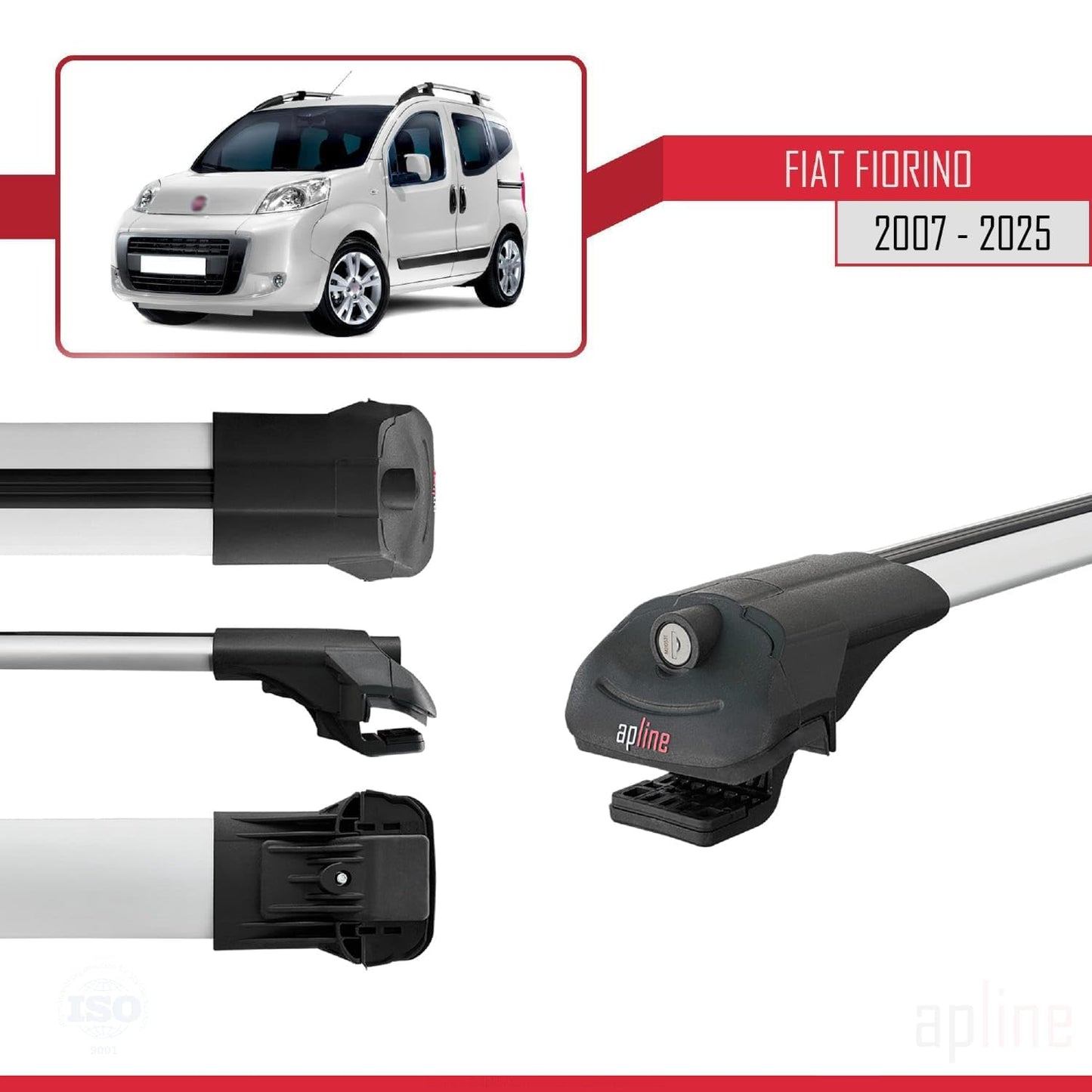 Compatible with Fiat Fiorino 3 2008-2025 ACE-1 Car Roof Rack Cross Bar Grey Aluminium 3 Bars