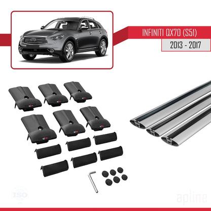 Compatible with Infiniti QX70 (S51) 2013-2017 Fly Model Car Roof Rack Cross Bar Grey Aluminium 3 Bars