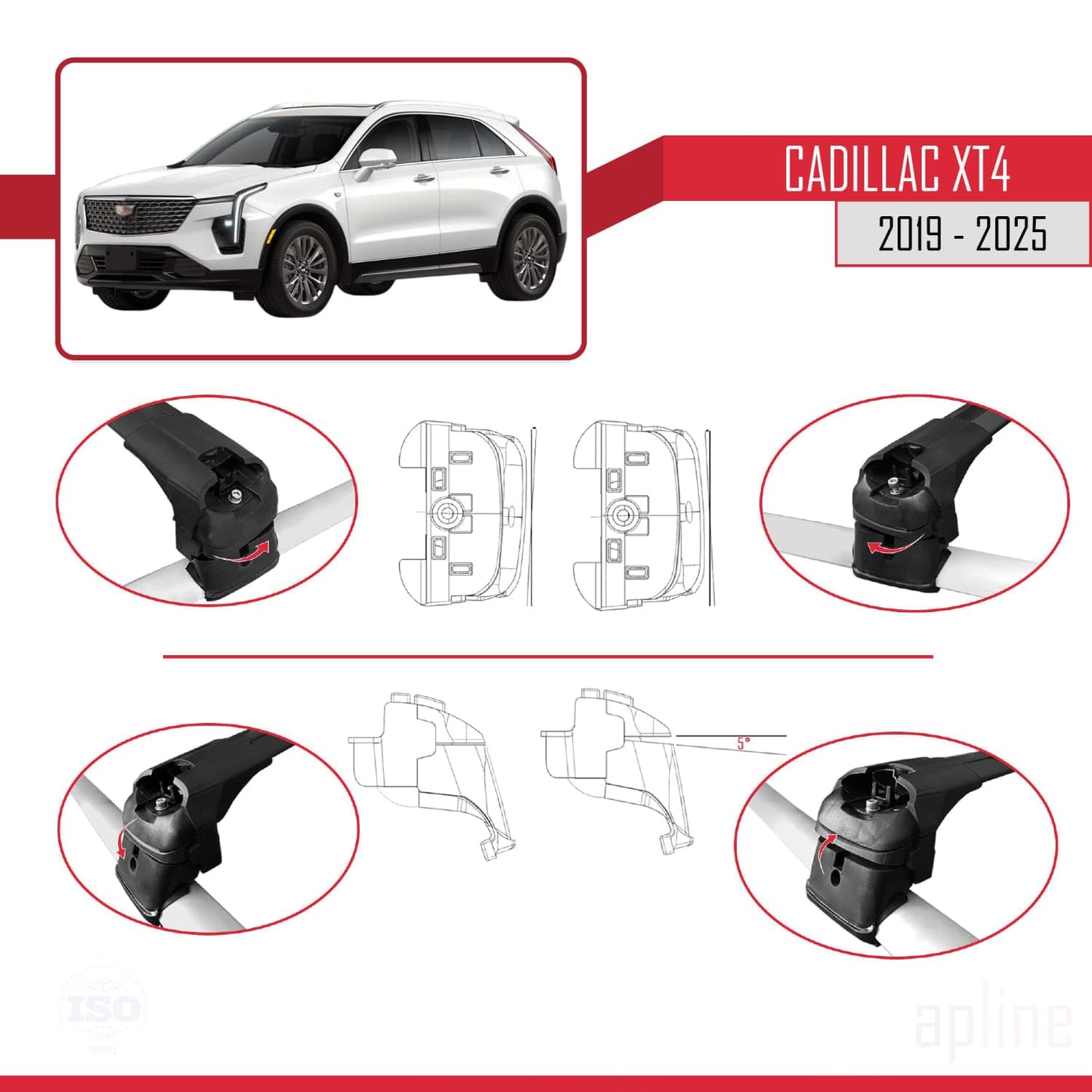 Compatible with Cadillac XT4 2019-2025 ACE-2 Car Roof Rack Cross Bar Black Aluminium 2 Bars