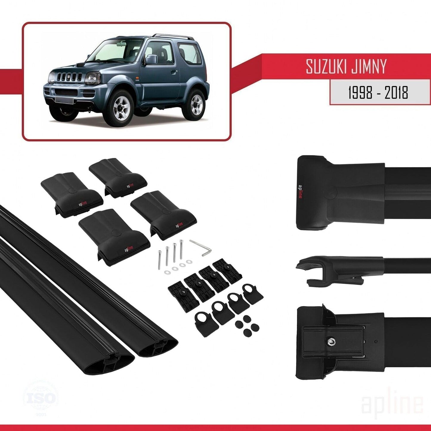 Compatible with Suzuki Jimny 3 1998-2018 Fly Model Car Roof Rack Cross Bar Black Aluminium 2 Bars