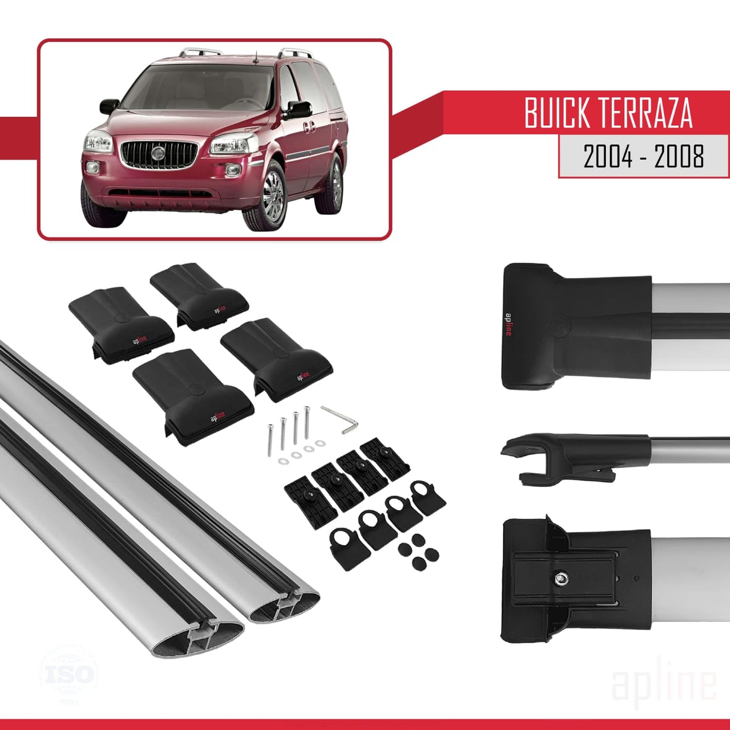 Compatible with Buick Terraza CXL 2004-2008 Fly Model Car Roof Rack Cross Bar Grey Aluminium 2 Bars