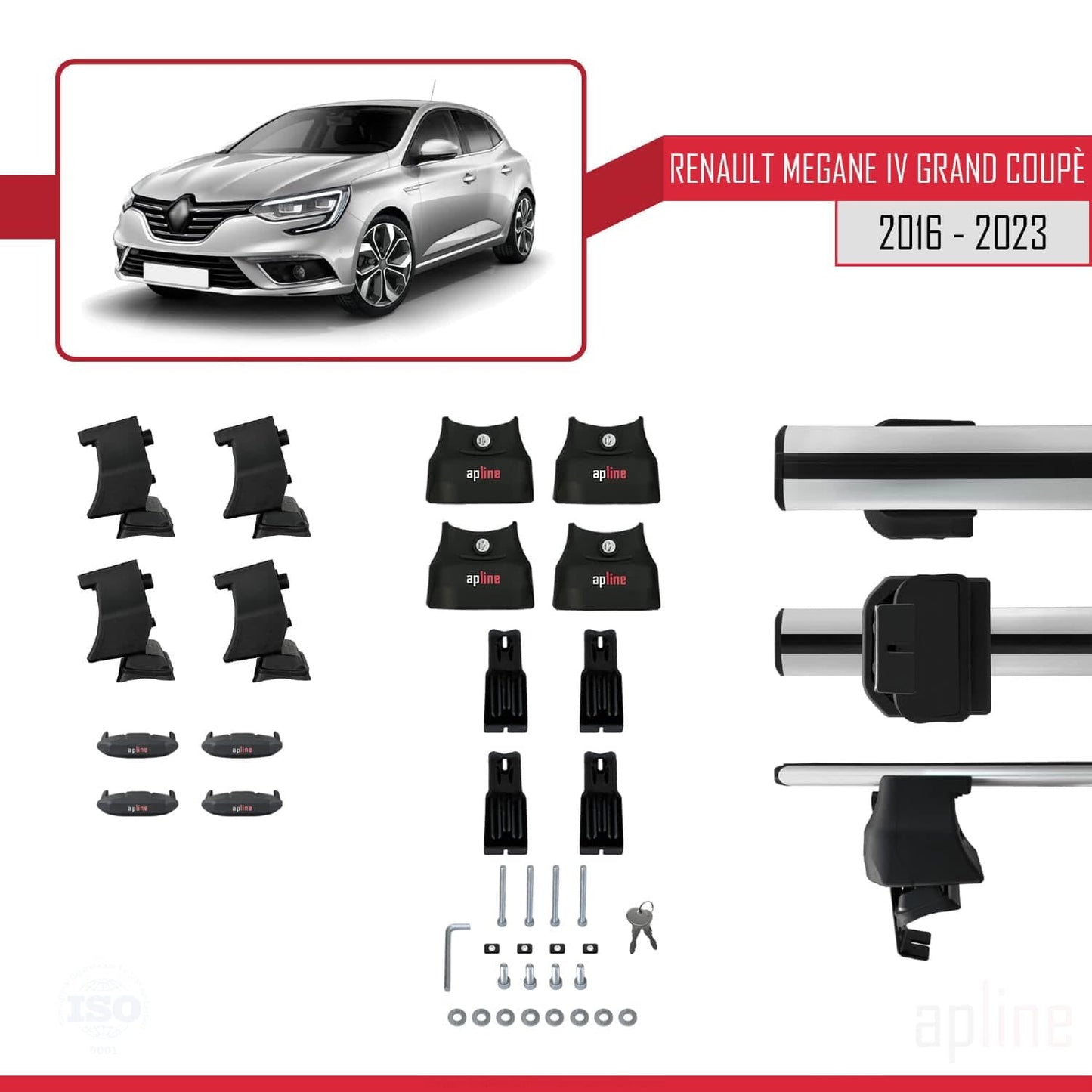 Compatible with Renault Megane 4 (BFB) Grand Coupé 2016-2023 ACE-4 Car Roof Rack Cross Bar Grey Aluminium 2 Bars