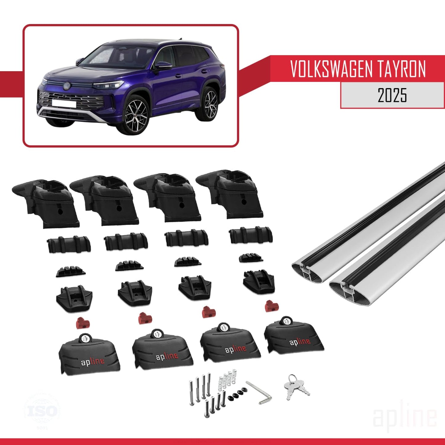 Compatible with Volkswagen Tayron 2025 ACE-2 Car Roof Rack Cross Bar Grey Aluminium 2 Bars