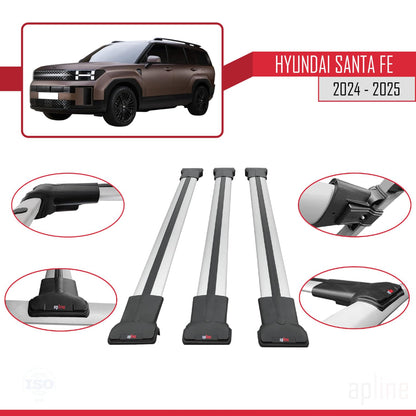 Compatible with Hyundai Santa Fe 2024-2025 Fly Model Car Roof Rack Cross Bar Grey Aluminium 3 Bars