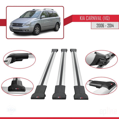 Compatible with Kia Carnival 2 (VQ) 2006-2014 Fly Model Car Roof Rack Cross Bar Grey Aluminium 3 Bars