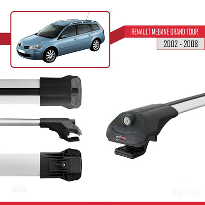 Compatible with Renault Megane Grand Tour 2002-2008 ACE-1 Car Roof Rack Cross Bar Grey Aluminium 3 Bars