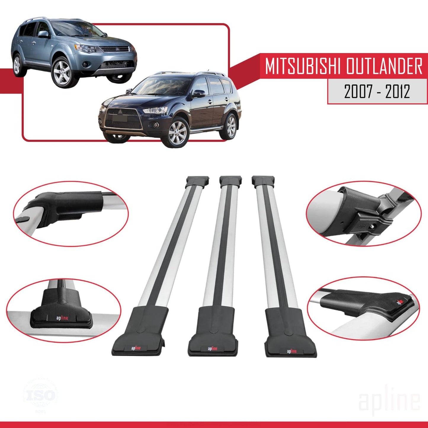 Compatible with Mitsubishi Outlander 2 2007-2012 Fly Model Car Roof Rack Cross Bar Grey Aluminium 2 Bars