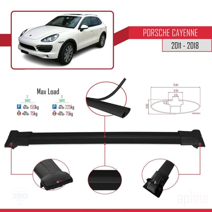 Compatible with Porsche Cayenne 2 (92A) 2011-2018 Fly Model Car Roof Rack Cross Bar Black Aluminium 2 Bars