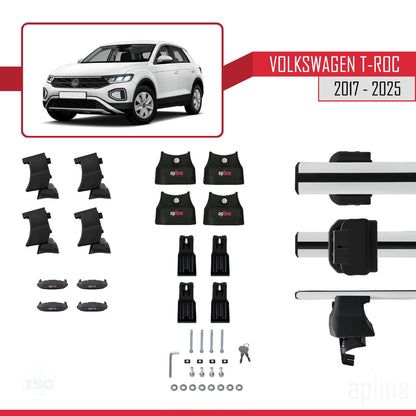 Compatible with Volkswagen T-ROC 2017-2025 ACE-4 Car Roof Rack Cross Bar Grey Aluminium 2 Bars