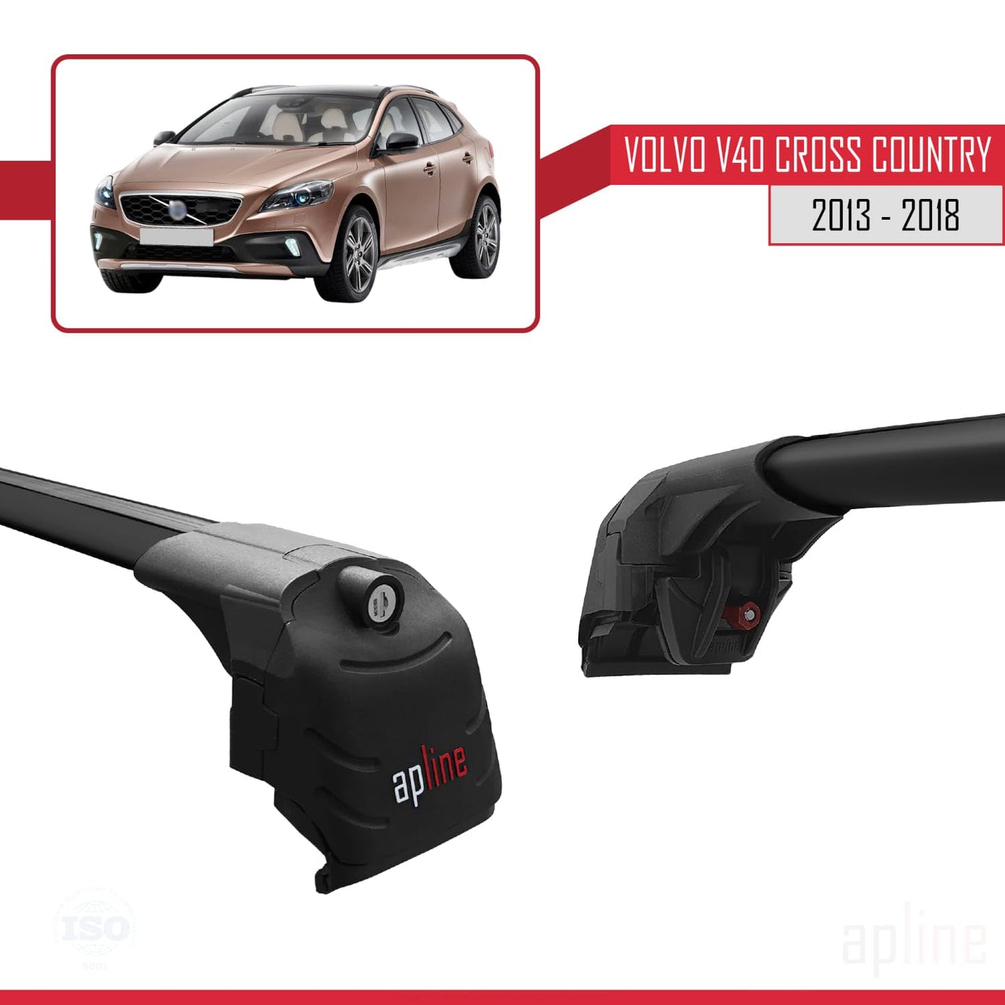 Compatible with Volvo V40 Cross Country 2013-2018 ACE-2 Car Roof Rack Cross Bar Black Aluminium 2 Bars