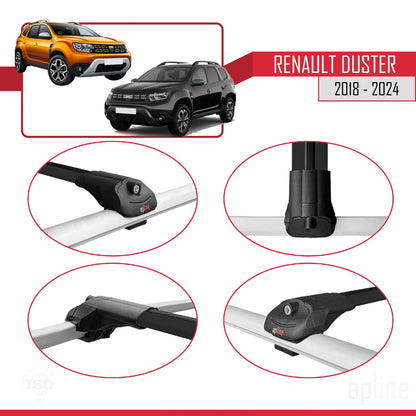 Compatible with Renault Duster 2 (HM) 2018-2024 ACE-1 Car Roof Rack Cross Bar Black Aluminium 3 Bars