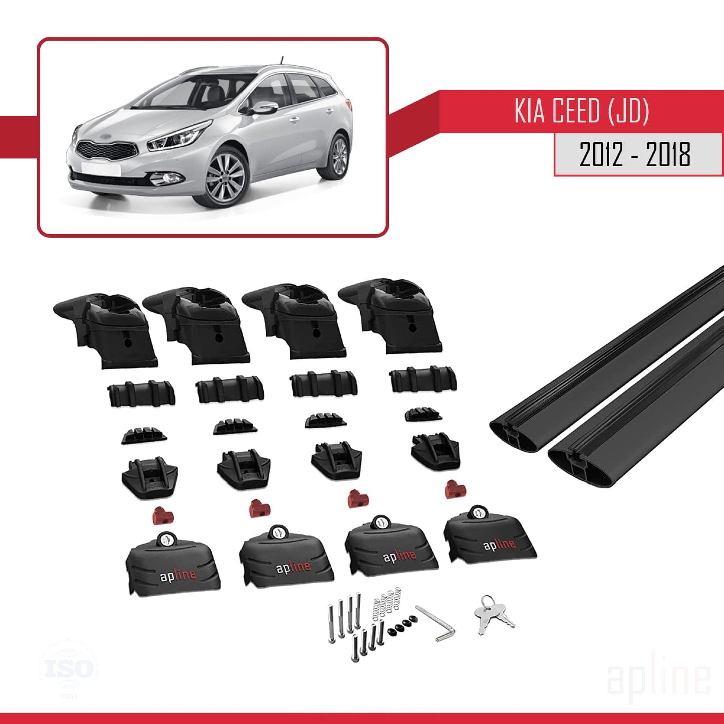 Compatible with Kia Ceed 2 (JD) SW 2013-2018 ACE-2 Car Roof Rack Cross Bar Black Aluminium 2 Bars