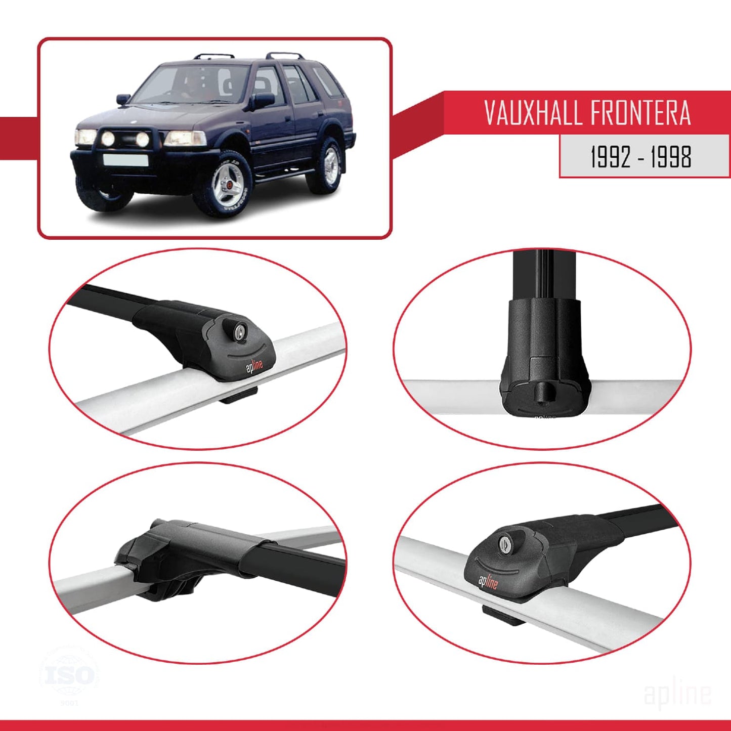Compatible with Vauxhall Frontera 1992-1998 ACE-1 Car Roof Rack Cross Bar Black Aluminium 3 Bars