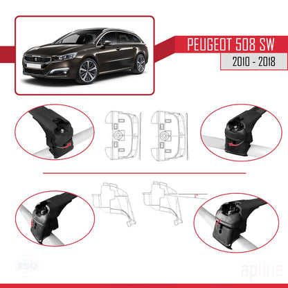Compatible with Peugeot 508 SW 2010-2018 ACE-2 Car Roof Rack Cross Bar Black Aluminium 2 Bars