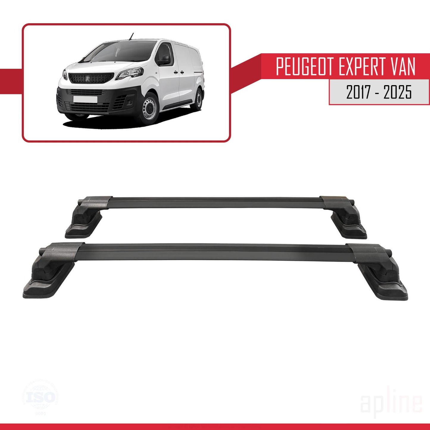 Compatible with Peugeot Expert VAN 2017-2025 ACE-3 Car Roof Rack Cross Bar Black Aluminium 2 Bars