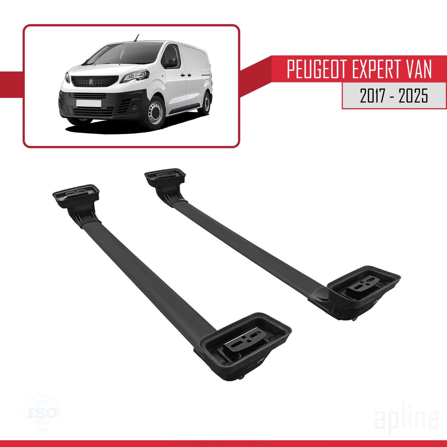 Compatible with Peugeot Expert VAN 2017-2025 ACE-3 Car Roof Rack Cross Bar Black Aluminium 2 Bars