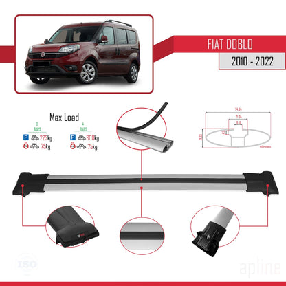 Compatible with Fiat Doblo 2 2010-2022 FLY Model Car Roof Rack Cross Bar Grey Aluminium 3 Bars