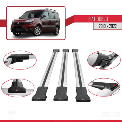 Compatible with Fiat Doblo 2 2010-2022 FLY Model Car Roof Rack Cross Bar Grey Aluminium 3 Bars