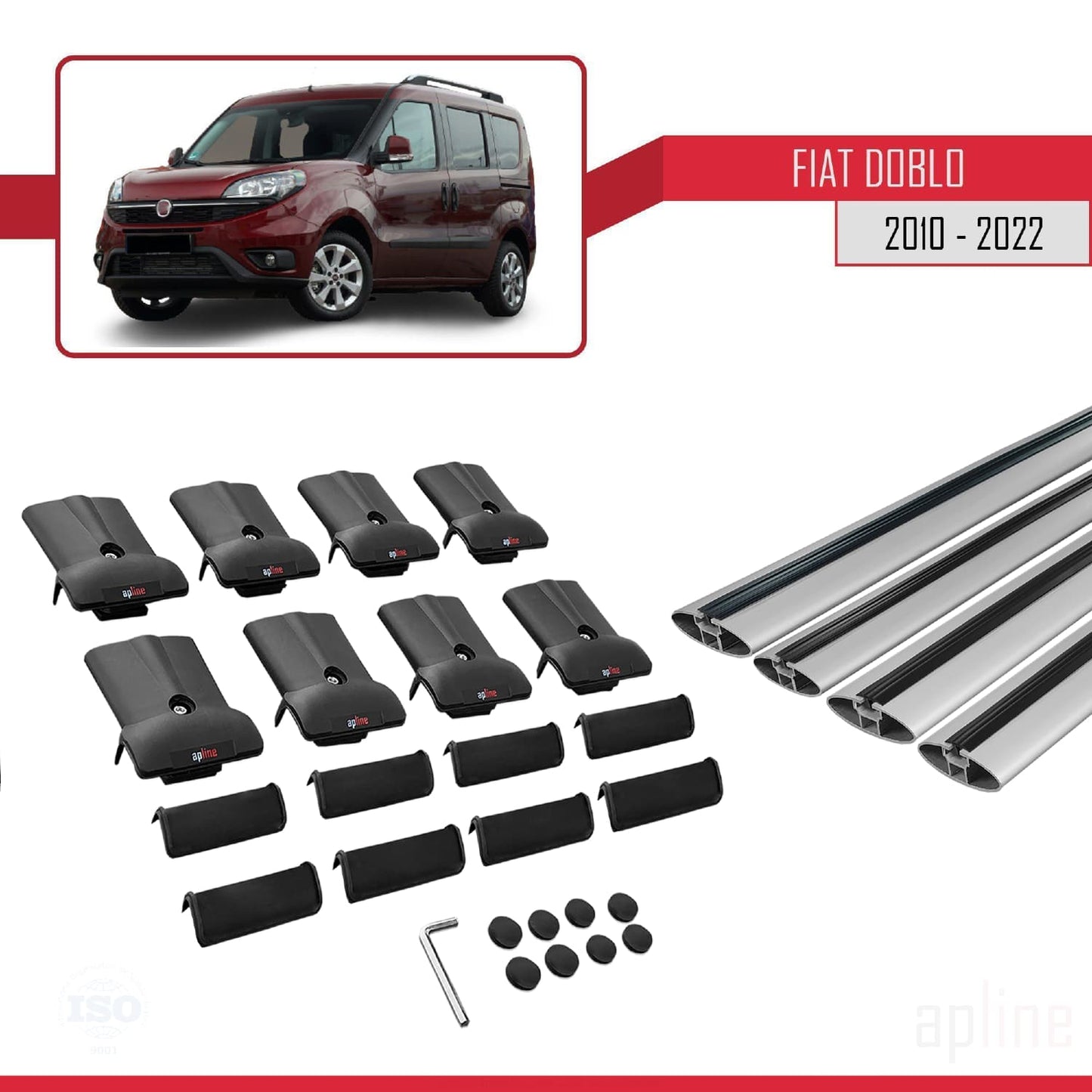 Compatible with Fiat Doblo 2 2010-2022 FLY Model Car Roof Rack Cross Bar Grey Aluminium 4 Bars