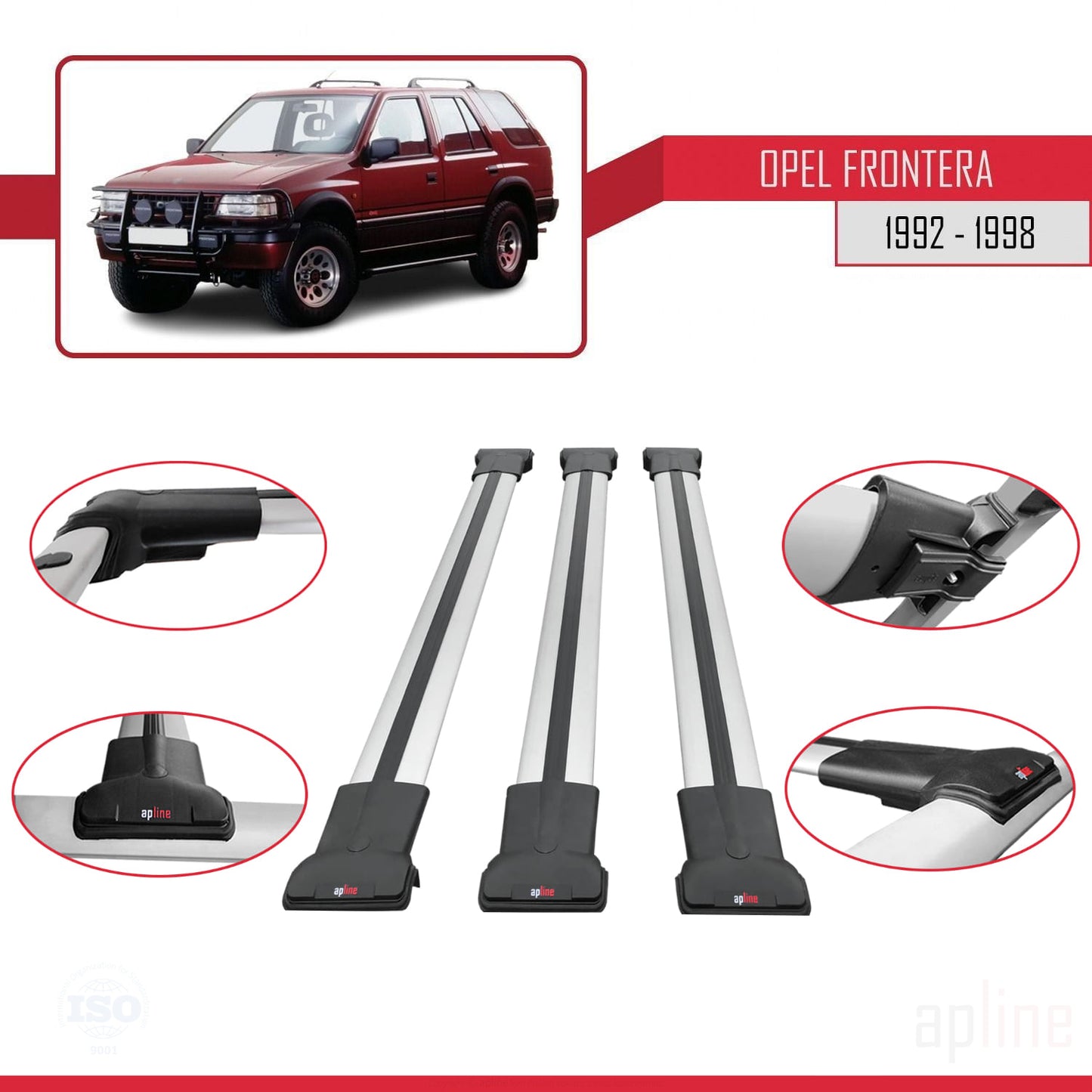 Compatible with Opel Frontera 1992-1998 FLY Model Car Roof Rack Cross Bar Grey Aluminium 3 Bars