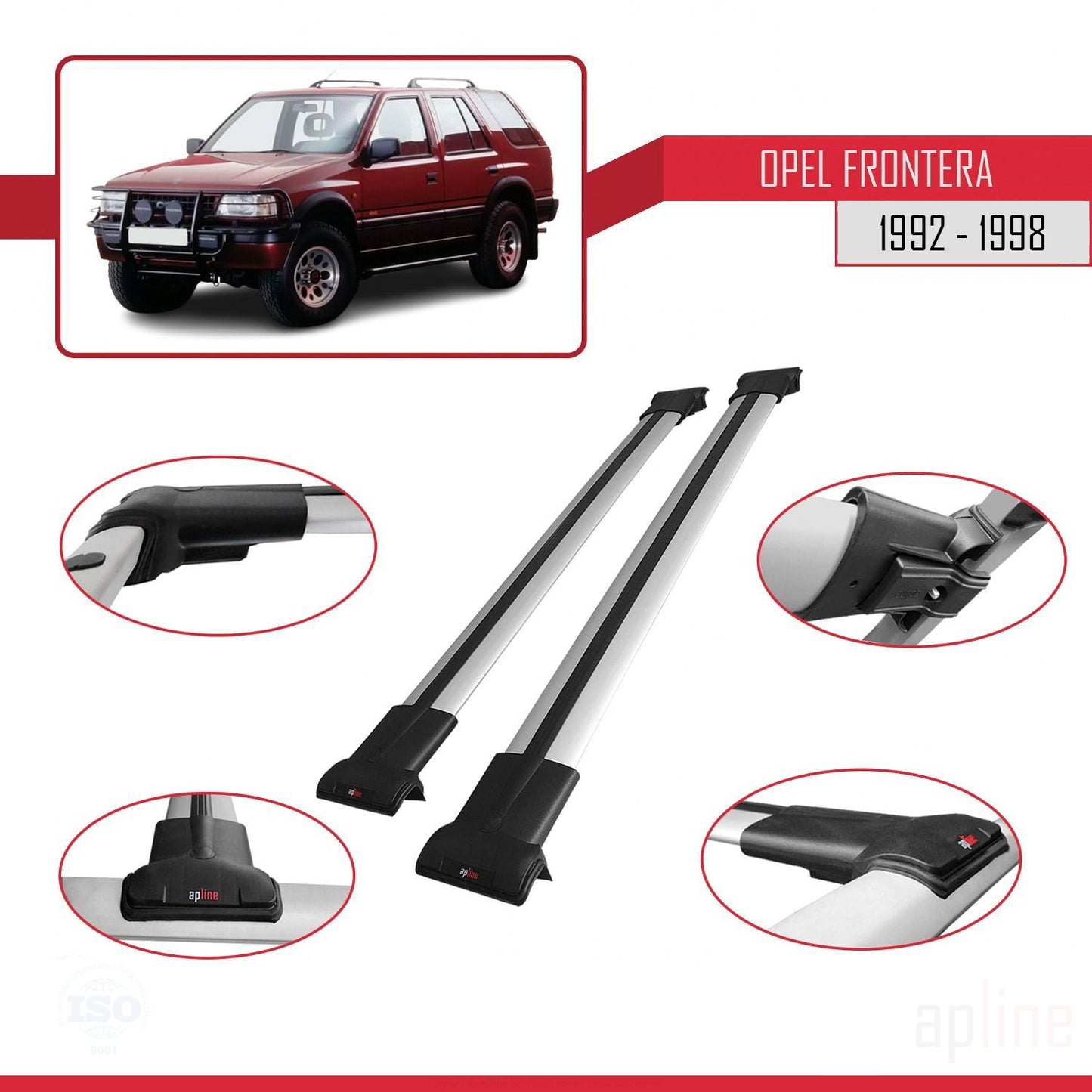 Compatible with Opel Frontera 1992-1998 FLY Model Car Roof Rack Cross Bar Grey Aluminium 2 Bars