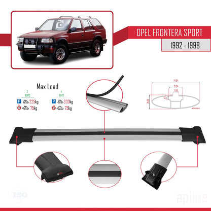 Compatible with Opel Frontera Sport 1992-1998 FLY Model Car Roof Rack Cross Bar Grey Aluminium 3 Bars