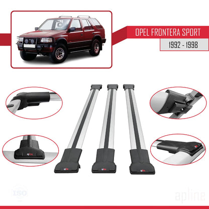 Compatible with Opel Frontera Sport 1992-1998 FLY Model Car Roof Rack Cross Bar Grey Aluminium 3 Bars