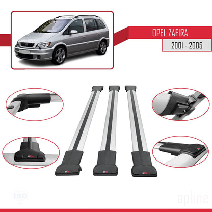 Compatible with Opel Zafira A (T98) 2001-2005 FLY Model Car Roof Rack Cross Bar Grey Aluminium 3 Bars