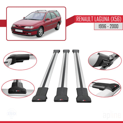 Compatible with Renault Laguna (X56) 1996-200 FLY Model Car Roof Rack Cross Bar Grey Aluminium 3 Bars
