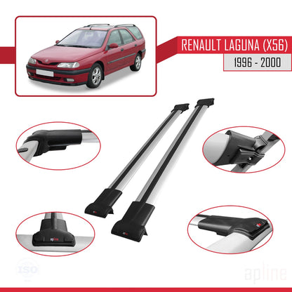 Compatible with Renault Laguna (X56) 1996-200 FLY Model Car Roof Rack Cross Bar Grey Aluminium 2 Bars