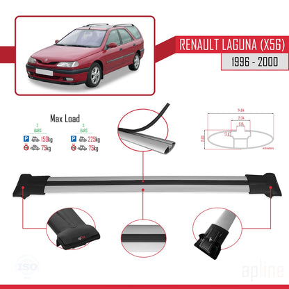 Compatible with Renault Laguna (X56) 1996-200 FLY Model Car Roof Rack Cross Bar Grey Aluminium 2 Bars