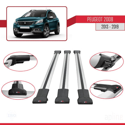Compatible with Peugeot 2008 (A94) 2013-2019 FLY Model Car Roof Rack Cross Bar Grey Aluminium 3 Bars