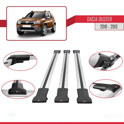 Compatible with Dacia Duster (HS) Pre-Facelift 2010-2013 FLY Model Car Roof Rack Cross Bar Grey Aluminium 3 Bars