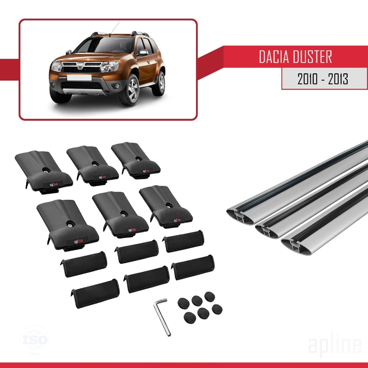 Compatible with Dacia Duster (HS) Pre-Facelift 2010-2013 FLY Model Car Roof Rack Cross Bar Grey Aluminium 3 Bars