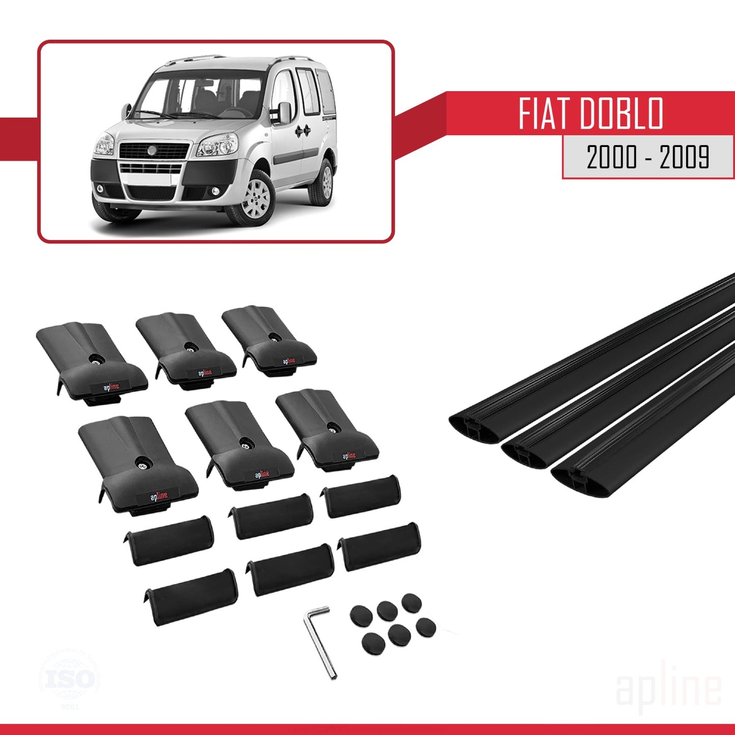 Compatible with Fiat Doblo 2000-2009 FLY Model Car Roof Rack Cross Bar Black Aliminum 2 Bars