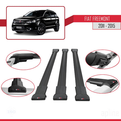 Compatible with Fiat Freemont 2011-2015 FLY Model Car Roof Rack Cross Bar Black Aluminium 3 Bars