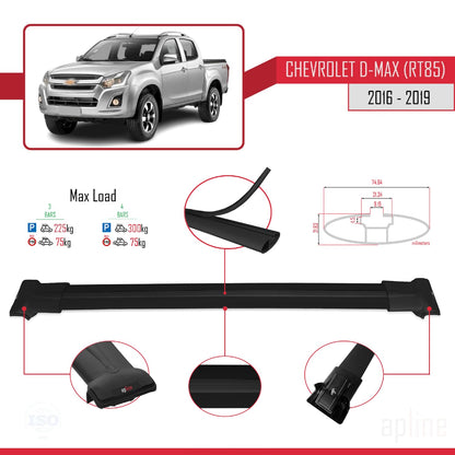 Compatible with Chevrolet D-Max (RT85) 2016-2019 FLY Model Car Roof Rack Cross Bar Black Aluminium 3 Bars