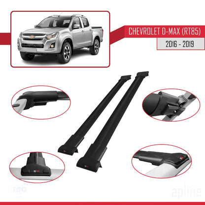 Compatible with Chevrolet D-Max (RT85) 2016-2019 FLY Model Car Roof Rack Cross Bar Black Aluminium 2 Bars