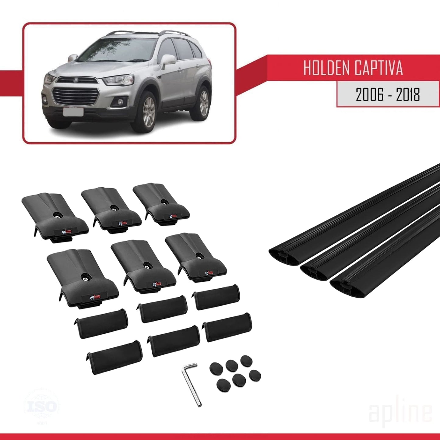 Compatible with Holden Captiva 2006-2018 FLY Model Car Roof Rack Cross Bar Black Aluminium 3 Bars
