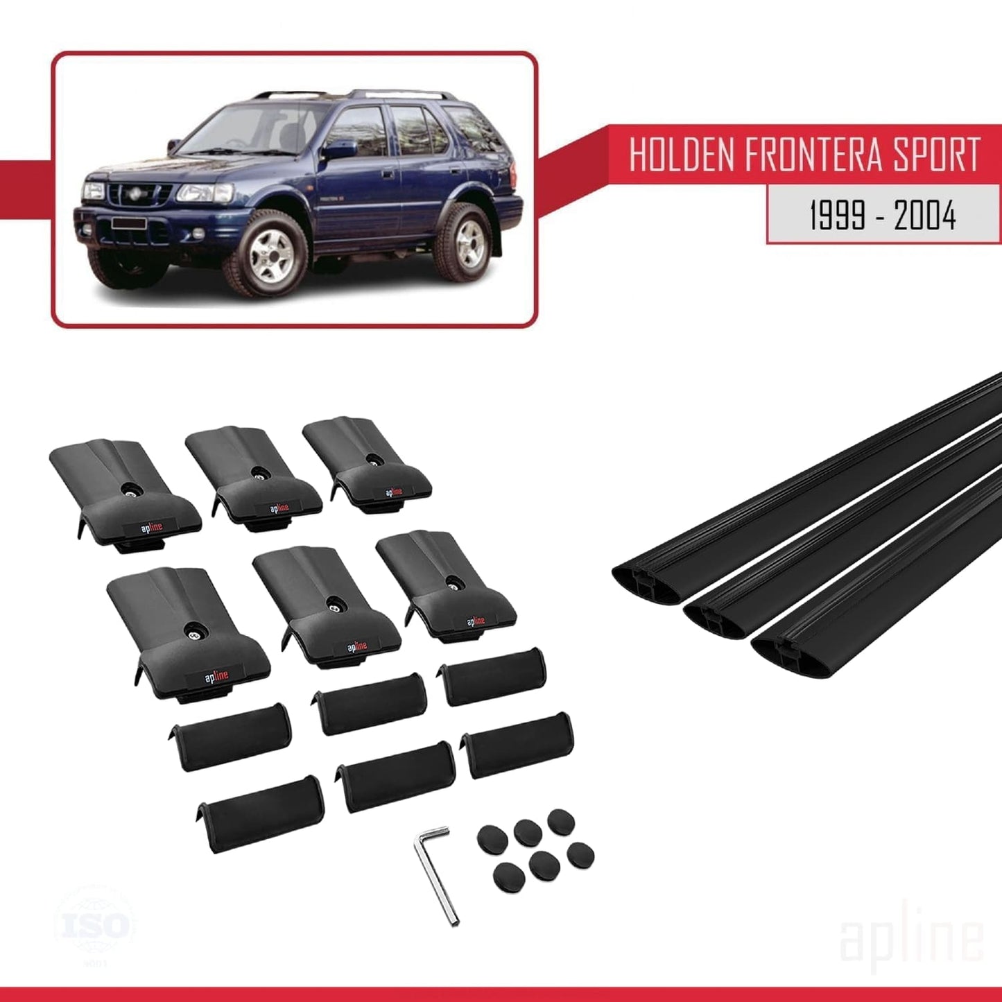 Compatible with Holden Frontera Sport 2 1999-2004 FLY Model Car Roof Rack Cross Bar Black Aluminium 3 Bars