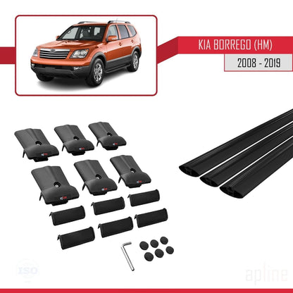 Compatible with Kia Borrego (HM) 2008-2019 FLY Model Car Roof Rack Cross Bar Black Aluminium 3 Bars