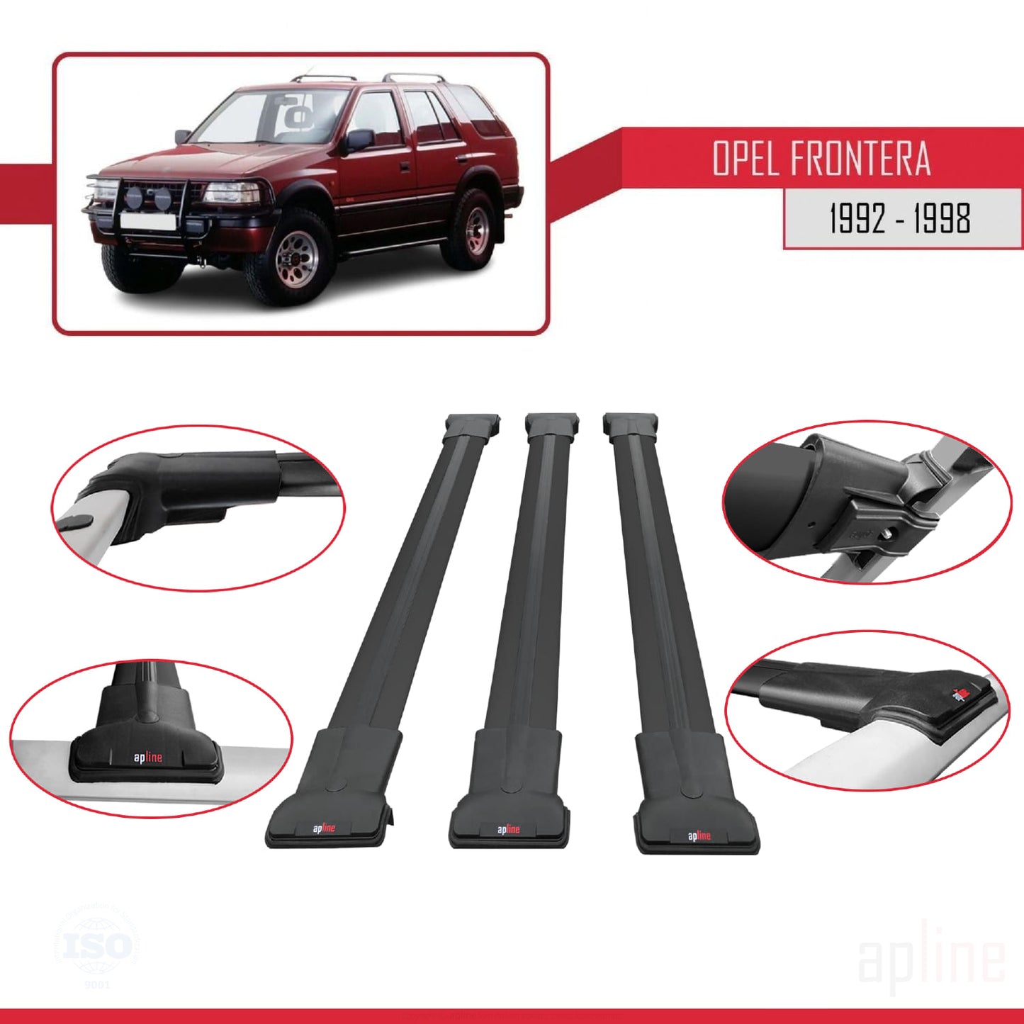 Compatible with Opel Frontera 1992-1998 FLY Model Car Roof Rack Cross Bar Black Aluminium 3 Bars