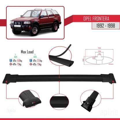 Compatible with Opel Frontera 1992-1998 FLY Model Car Roof Rack Cross Bar Black Aluminium 2 Bars