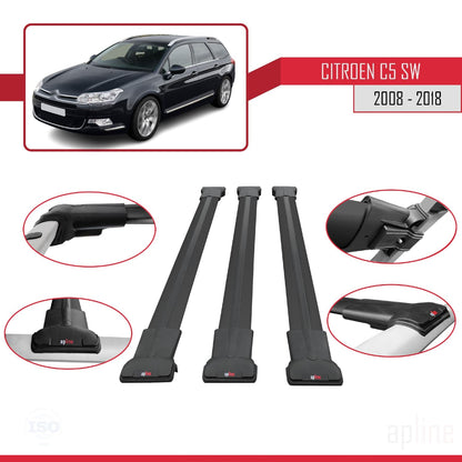 Compatible with Citroen C5 II Tourer 2008-2018 FLY Model Car Roof Rack Cross Bar Black Aluminium 3 Bars