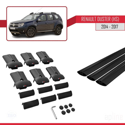 Compatible with Renault Duster (HS) Post-Facelift 2014-2017 FLY Model Car Roof Rack Cross Bar Black Aluminium 3 Bars
