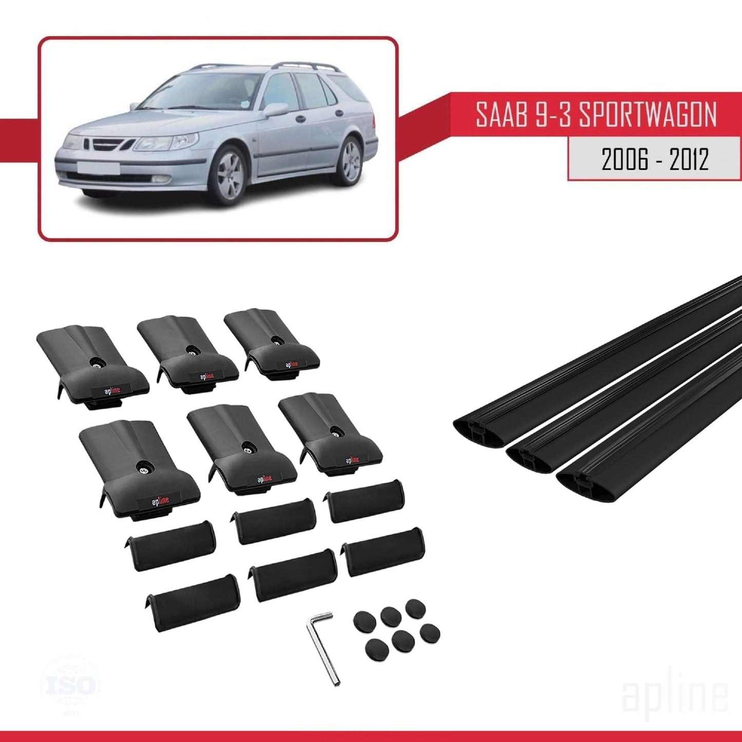 Compatible with Saab 9-3 II SW 2006-2012 FLY Model Car Roof Rack Cross Bar Black Aluminium 3 Bars