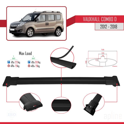 Compatible with Vauxhall Combo D 2012-2018 FLY Model Car Roof Rack Cross Bar Black Aluminium 3 Bars
