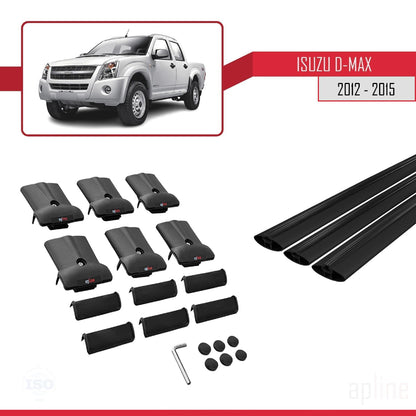 Compatible with Isuzu D-Max 2 (RT50) Pre-Facelift 2012-2015 FLY Model Car Roof Rack Cross Bar Black Aluminium 3 Bars